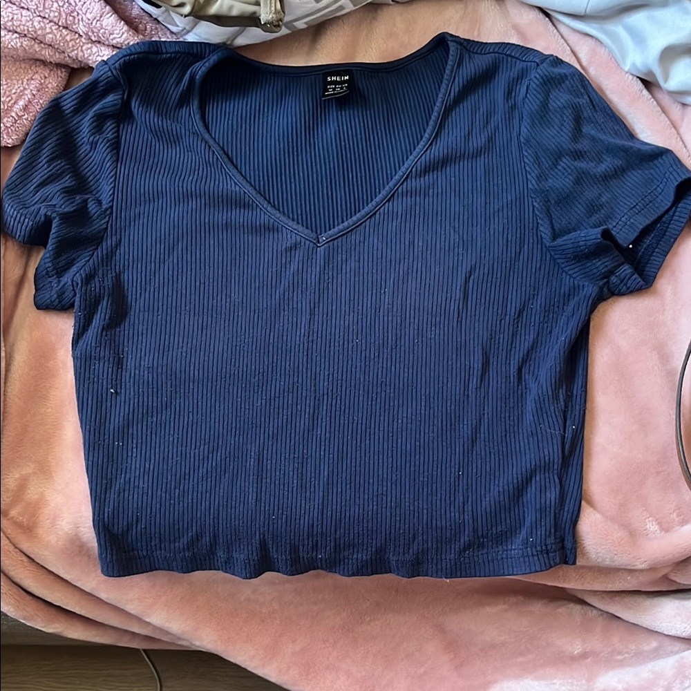 Women's Navy V-Neck Top